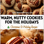 Golden brown pecan cookies with roasted pecans on top, perfect for holiday baking and Christmas desserts.